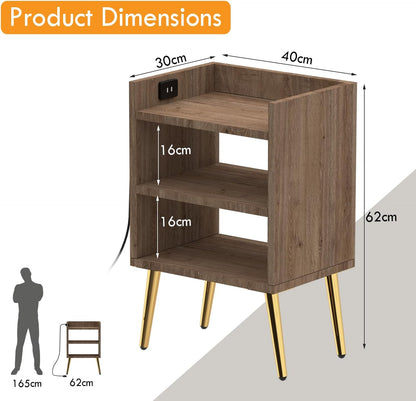 Mahmayi Modern Night Stand Table, Side Table With 3 Open Storage Shelves, Side Table For Living Room, Bedroom - Black