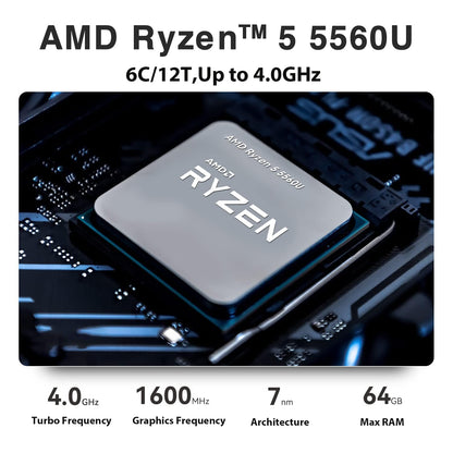 Mini PC Ryzen 5 5560U (6C/12T, up to 4.0GHz), TRIGKEY S5 Mini PC 16GB DDR4 500GB M.2 NVME SSD, Mini computer with Radeon Graphics 6Cores 1600MHz,HDMI+DP+Type-C 4K@60Hz Display, WiFi6,BT5.2