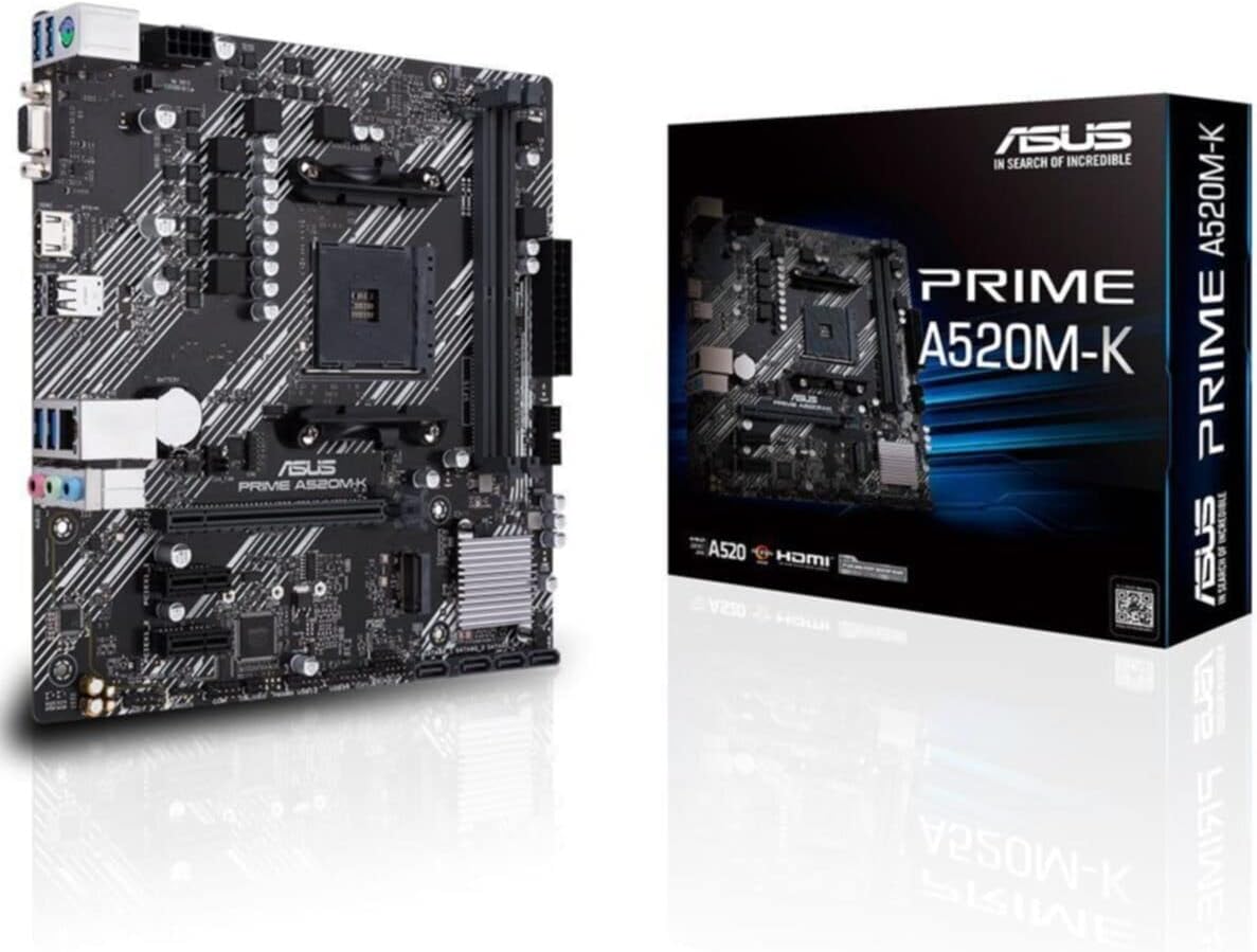 ASUS PRIME A320M-K (AMD A320) AM4 uATX motherboard with LED lighting, DDR4 3200MHz, 32Gb/s M.2, HDMI, SATA 6Gb/s, USB 3.0 - CaveHubs