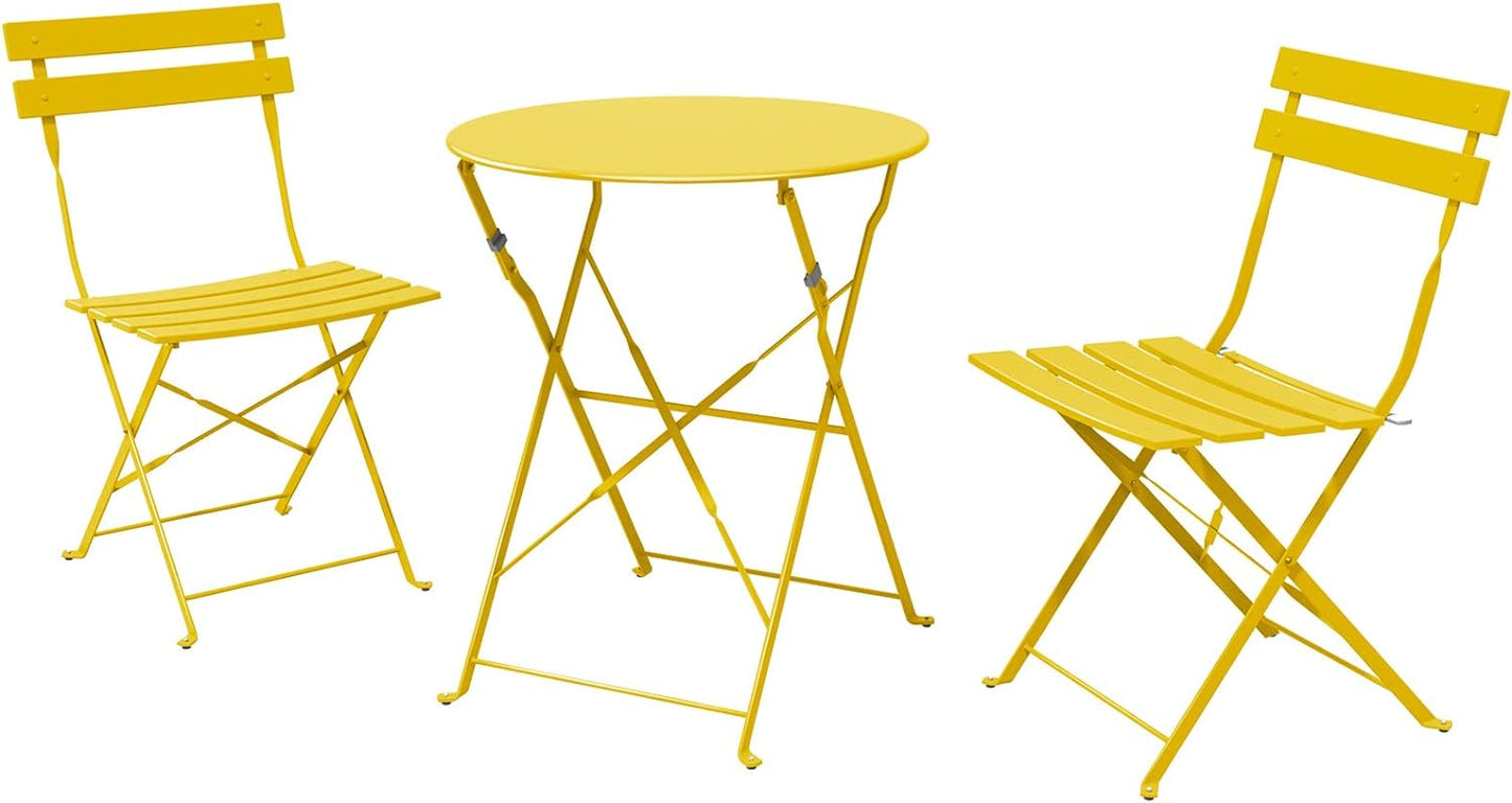 Grand patio Bistro Set, Garden Table and Chair Set, Premium Steel, Easy to Fold, Balcony Chairs and Table Set for Balcony, Yard, Garden, Various of Colours (Dark Yellow)