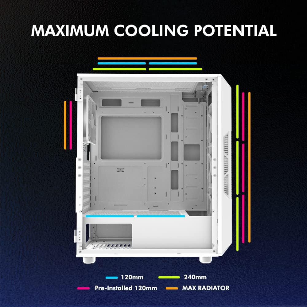 Zalman i3 NEO TG ATX Gaming PC Computer Case - 4 x 120mm Infinity Mirror ARGB Fans - ATX, mATX, Mini-ITX, Tempered Glass Front & Side Panel, White