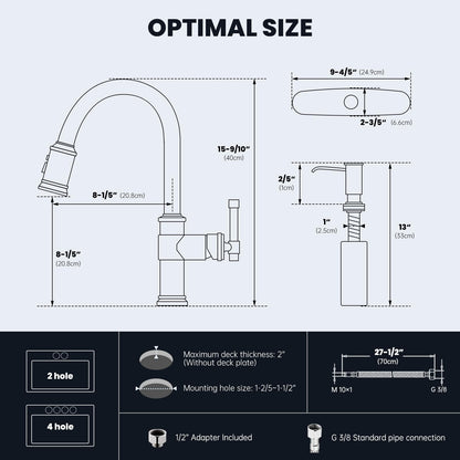 DAYONE Chrome Kitchen Faucet with Pull Down Sprayer, Single Handle Kitchen Mixer with 3 Water Modes Stainless Steel Kitchen Taps