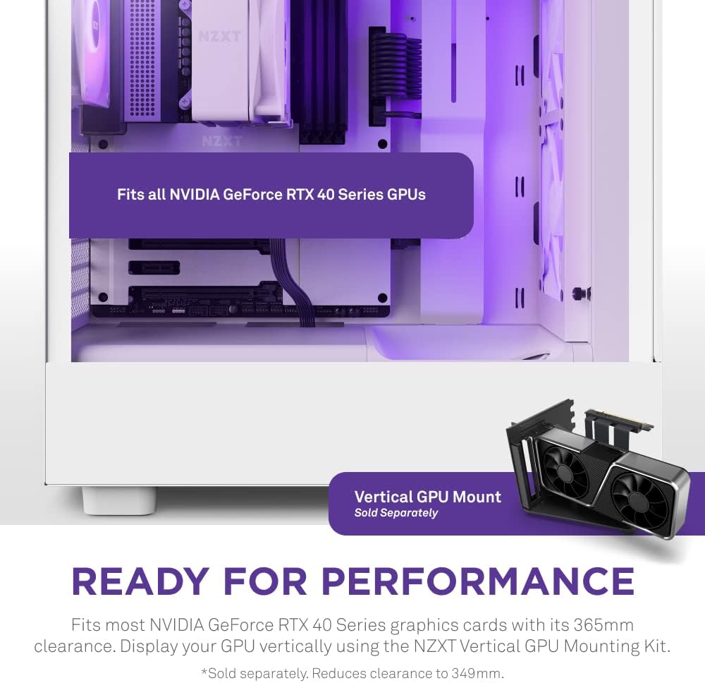 NZXT H5 Flow Compact ATX Mid-Tower PC Gaming Case – High Airflow Perforated Front Panel – Tempered Glass Side Panel – Cable Management – 2 x 120mm Fans Included – 280mm Radiator Support – White