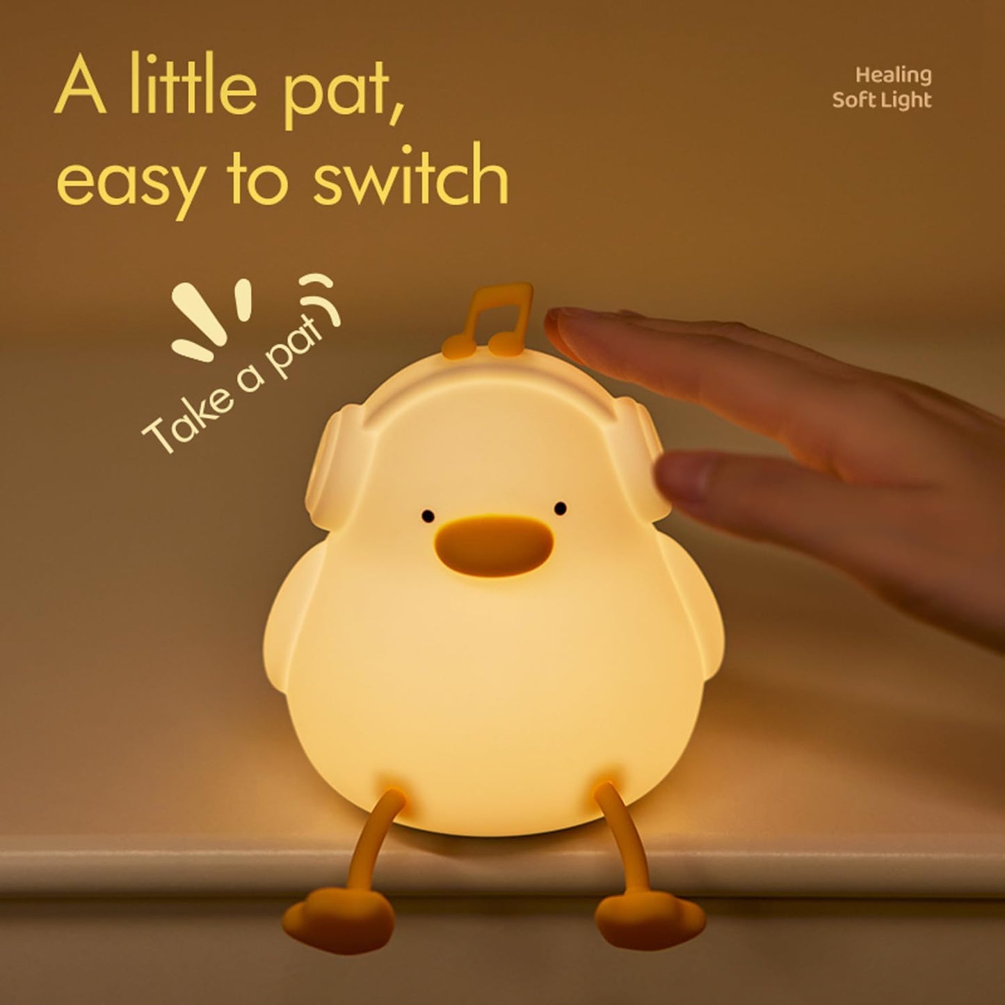 TERRIFI LED Happy Duck Night Light for Kids, 3 Level Dimmable Nursery Nightlight, Kawaii Silicone Squishy Light Up Duck Nursery Lamp, Bedside Touch Lamp Creative Gifts for Boys Girls Room Decor