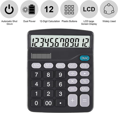 EooCoo Basic Standard Calculator 12 Digit Desktop Calculator with Large LCD Display for Office, School, Home & Business Use, Modern Design - Green