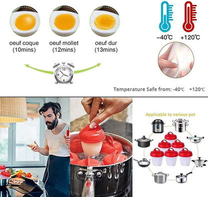 DELFINO Silicone Egg Cooker, Pack of 6 Boiled Egg Maker, Hard and Soft Make, No Shell, Non Stick Silicone, BPA Free, Egg Boiler, Egg Cups, Egg Poachers, Egg Cooker