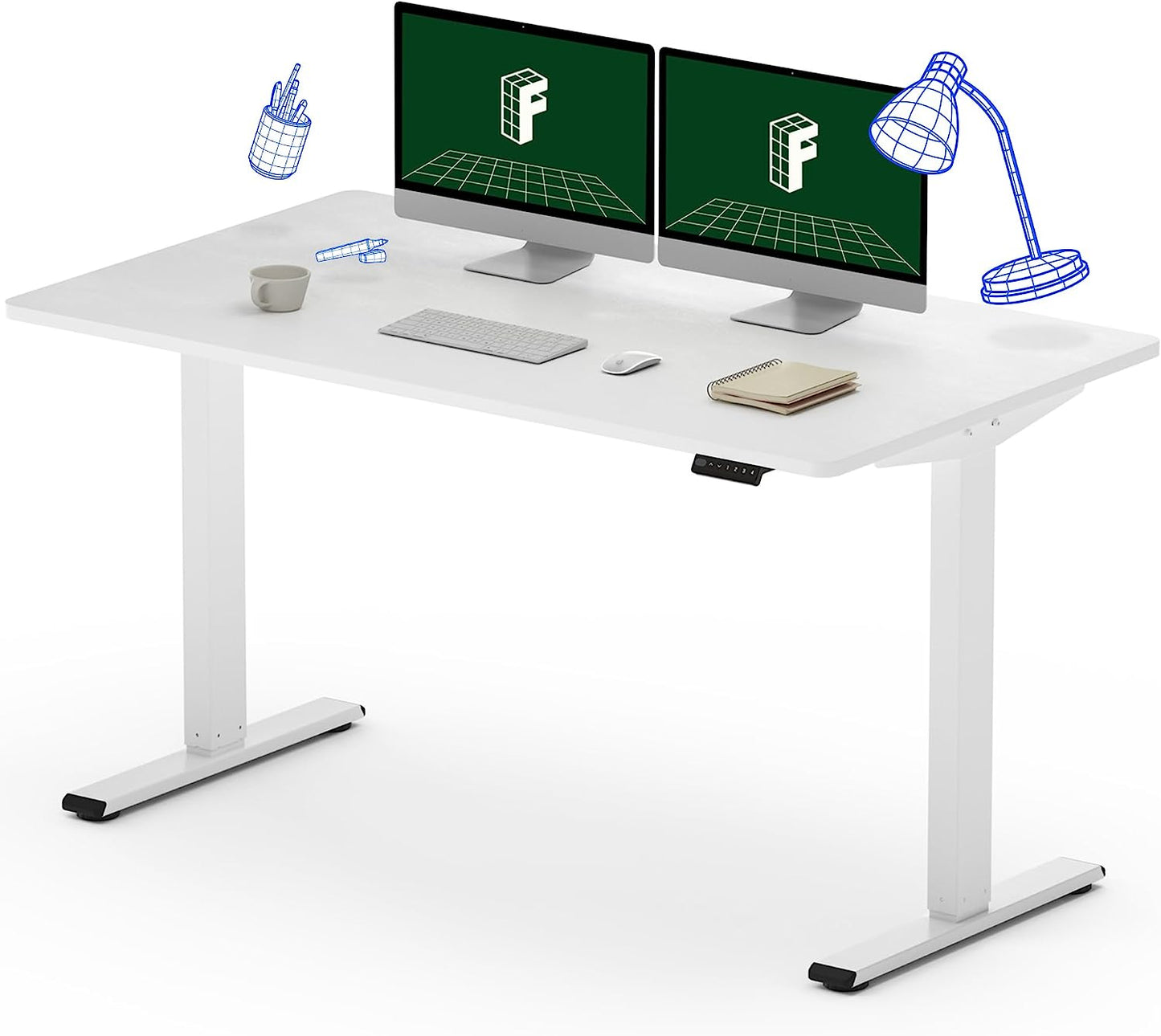 Flexispot EN1 Height Adjustable Standing Desk with Memory Height Adjustable Whole-Piece Desk Top (55x28, Black Frame + White Top)