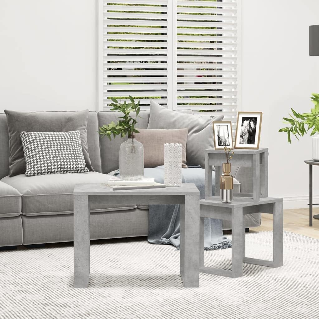 vidaXL 3x Nesting Tables Home Living Room Bedroom Furniture Accessory Accent End Side Nest of Table Nightstand Set Engineered Wood Concrete Grey