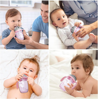 Sippy Cups for 6+ Months Baby, Baby Cup 300ml Weighted Straw& Easy-Grip Handles, Baby Water Bottle with Simple Flip-Top Lid, Trainer Cup for Independent Drinking, 360°Spill-Free Toddler Cup (Pink)