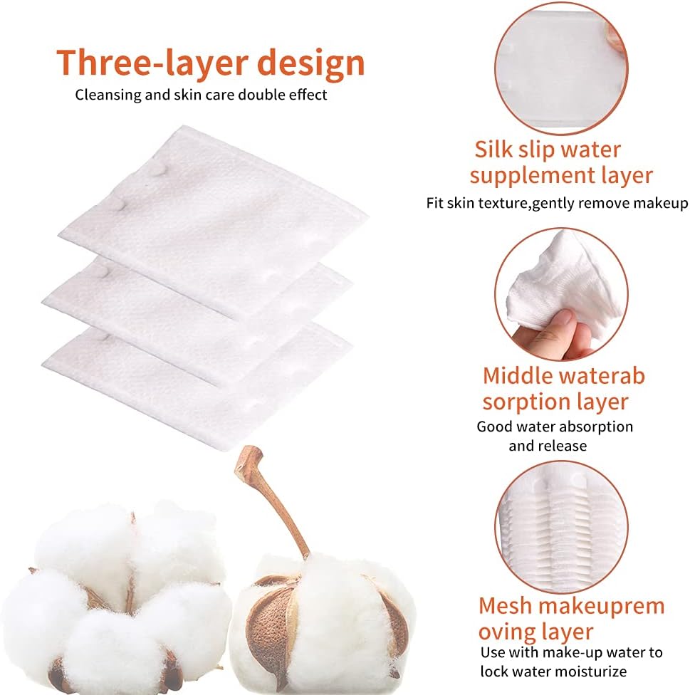 Premium 3 Layered Absorbent Cotton Pads| Natural Makeup, Facial and Nails Cotton Cleansing Pads Square (222 Count)