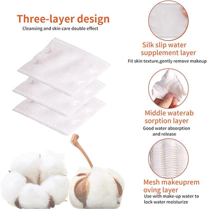 Premium 3 Layered Absorbent Cotton Pads| Natural Makeup, Facial and Nails Cotton Cleansing Pads Square (222 Count)