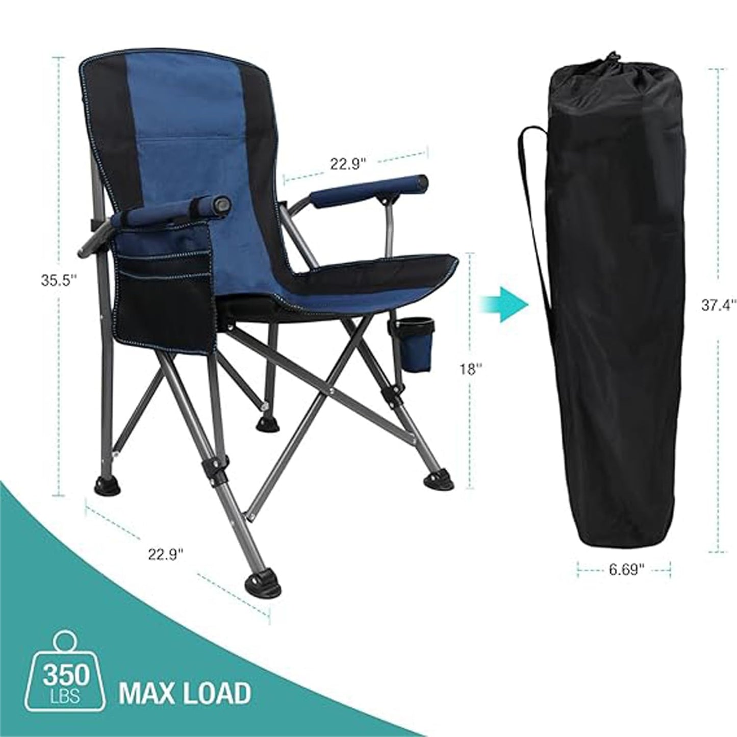 GGEROU Folding Camping Chair,Portable Camping Chair,Lightweight Camping Backpacking Chair Foldable,Foldable Beach Chair,for Camping Hiking Garden Travel Beach Picnic BBQ Outdoor (Large, Black)