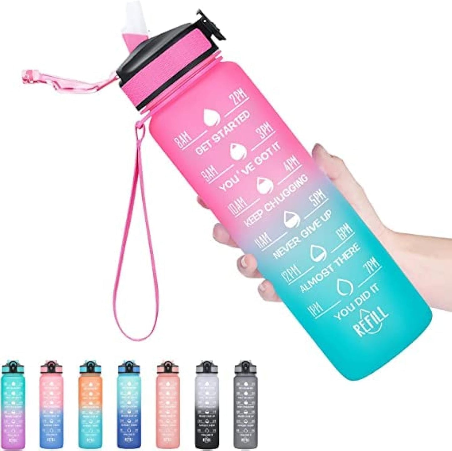 S2C™ Motivational Large Water Bottle 1L Tritan Plastic Water Bottle With Time Markers, Leak Proof Water Bottle For Kids, School Water Bottles (GREY)