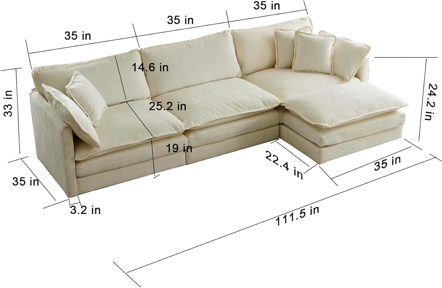 Comfynest L Shape Teddy Sofa Modern Nordic Style Sectional Couch For Small Living Rooms (Beige)