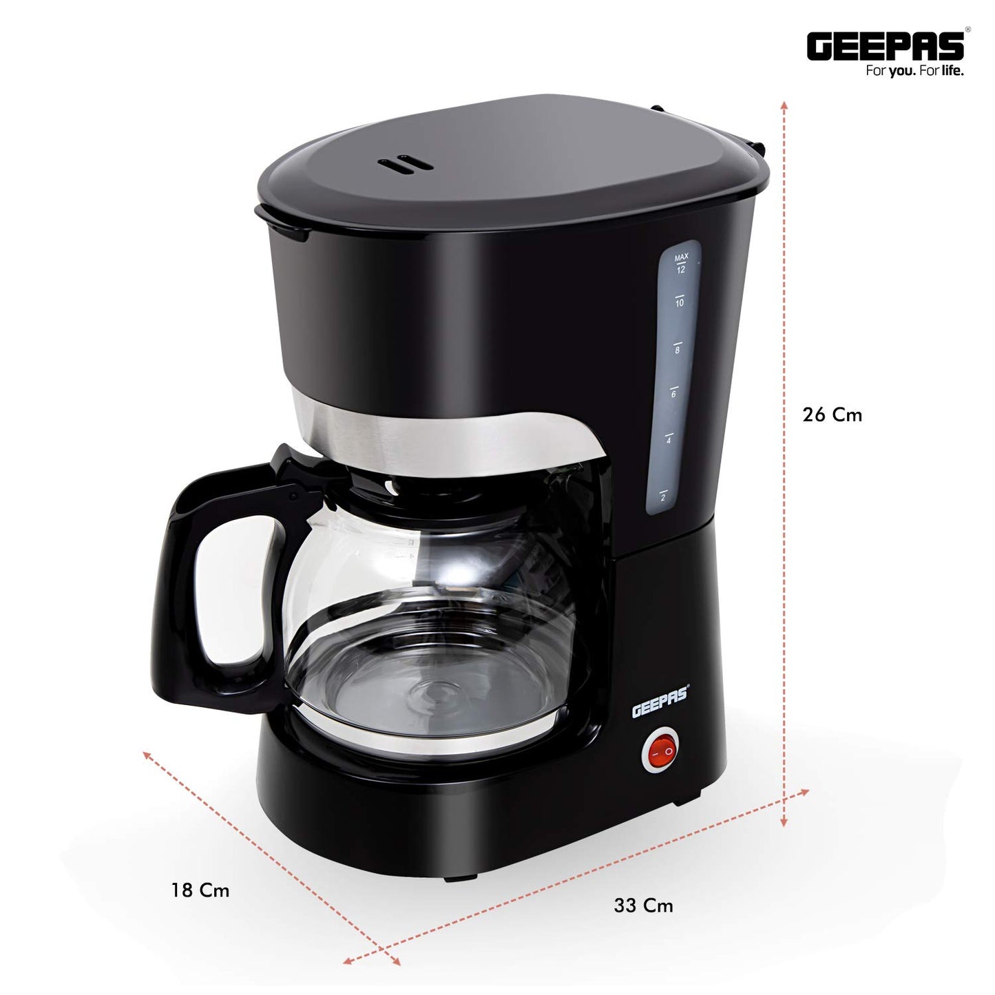 Geepas-Coffee Maker, 1.5L Filter Coffee Machine, GCM6103 | High Temperature Glass Carafe | Keep Warm & Anti-Drip Function | Reusable Filter | On/Off Switch with Indicator Light