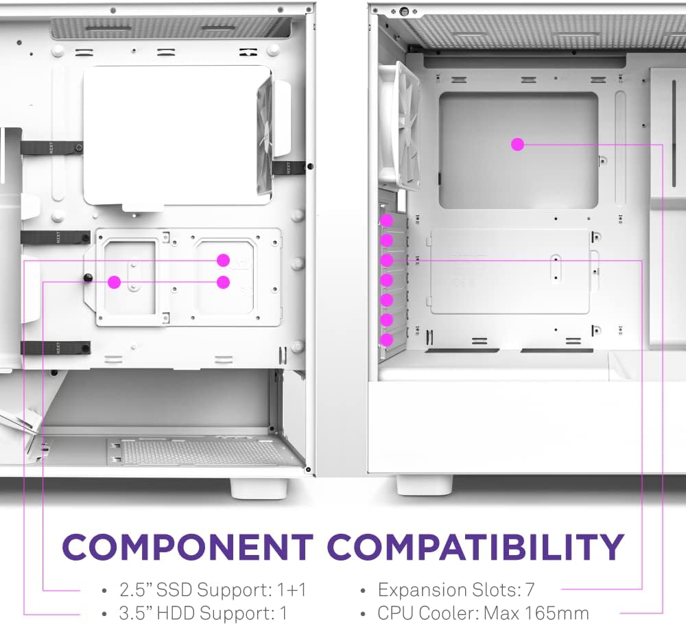 NZXT H5 Flow Compact ATX Mid-Tower PC Gaming Case – High Airflow Perforated Front Panel – Tempered Glass Side Panel – Cable Management – 2 x 120mm Fans Included – 280mm Radiator Support – White