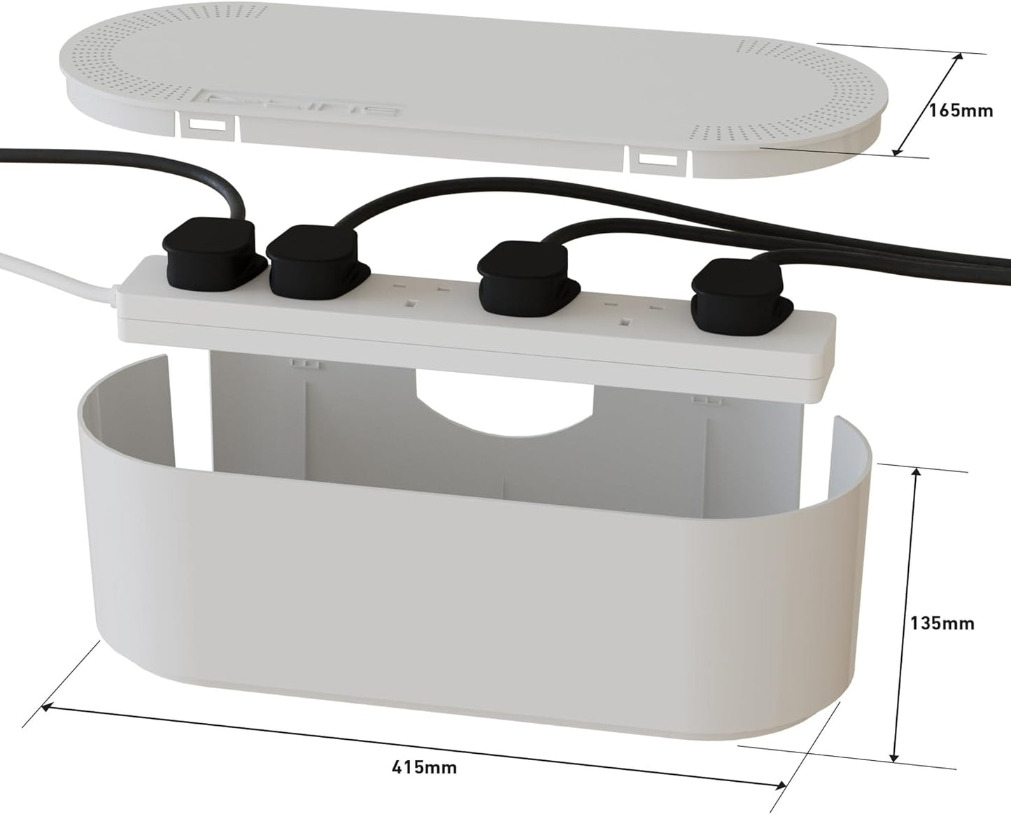 D-Line Cable Tidy Box, Hide and Conceal Extension Blocks and Electrical Cables, Fully Safety d Cable Management Solution, Made from Robust Electrically-Safe ABS Material - Small, Black