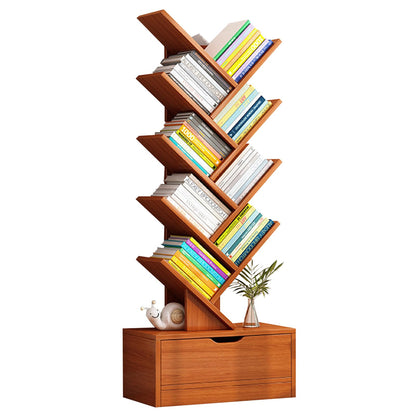 Beauenty Desktop Tree Bookshelf Display Storage Shelf 10 Tier, Wood Storage Rack Tree Bookcase With Drawer For Home School Book Magazine Office Study Table Bedroom (Style 2)