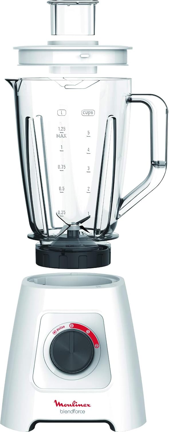 MOULINEX Blender | BlendForce XXL Jar 2.8 L Blender Smoothie Maker | Mixer | 600 W | 2 Attachments | 2.8L XXL Plastic Jar| 6 Powelix Blades | Ice Crush | 2 Speeds | 2 Years Warranty | LM458127