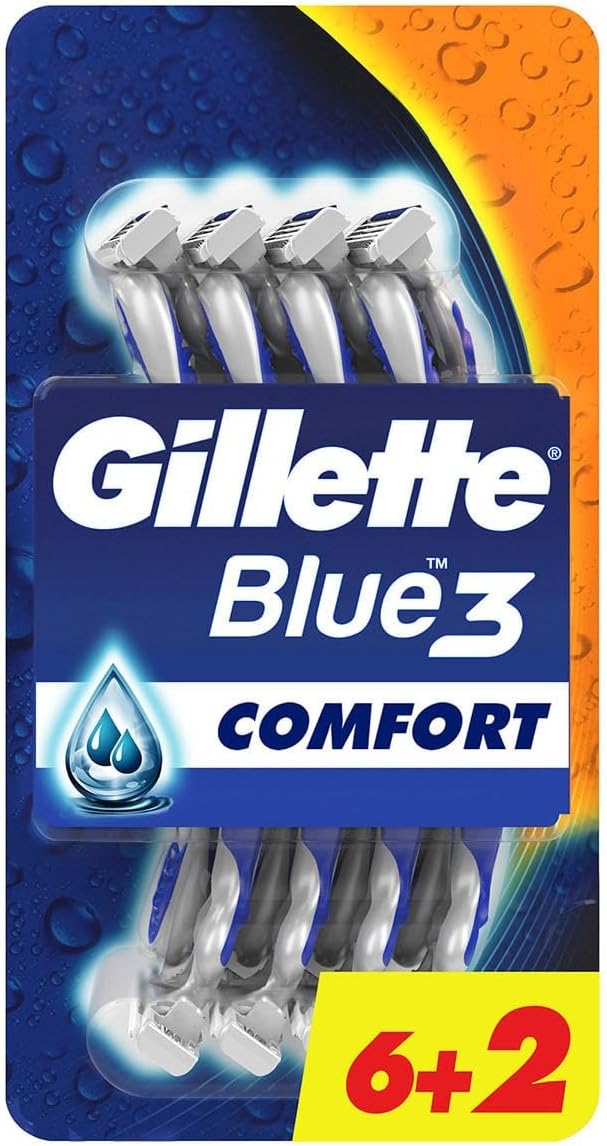 Gillette Blue3 Comfort Disposable Razors, 6+2 Count