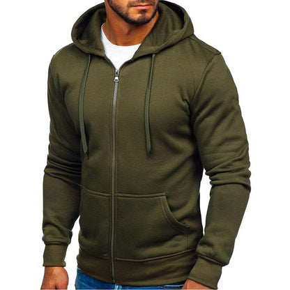 Men'S Casual Zipper Hoodies Sweatshirts Male Black Green Solid Color Hooded Outerwear Tops S-2Xl