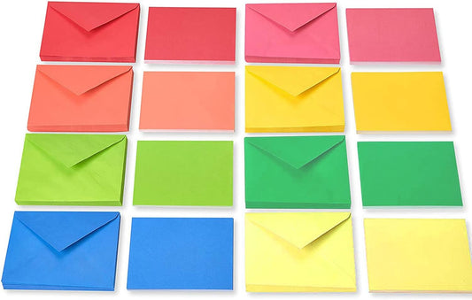 PREMIFY Rainbow Color Card Envelopes,Thick Paper Blank Greeting Cards with Envelopes, Single Panel 10cm x 15cm Blank Cards in Neon Color