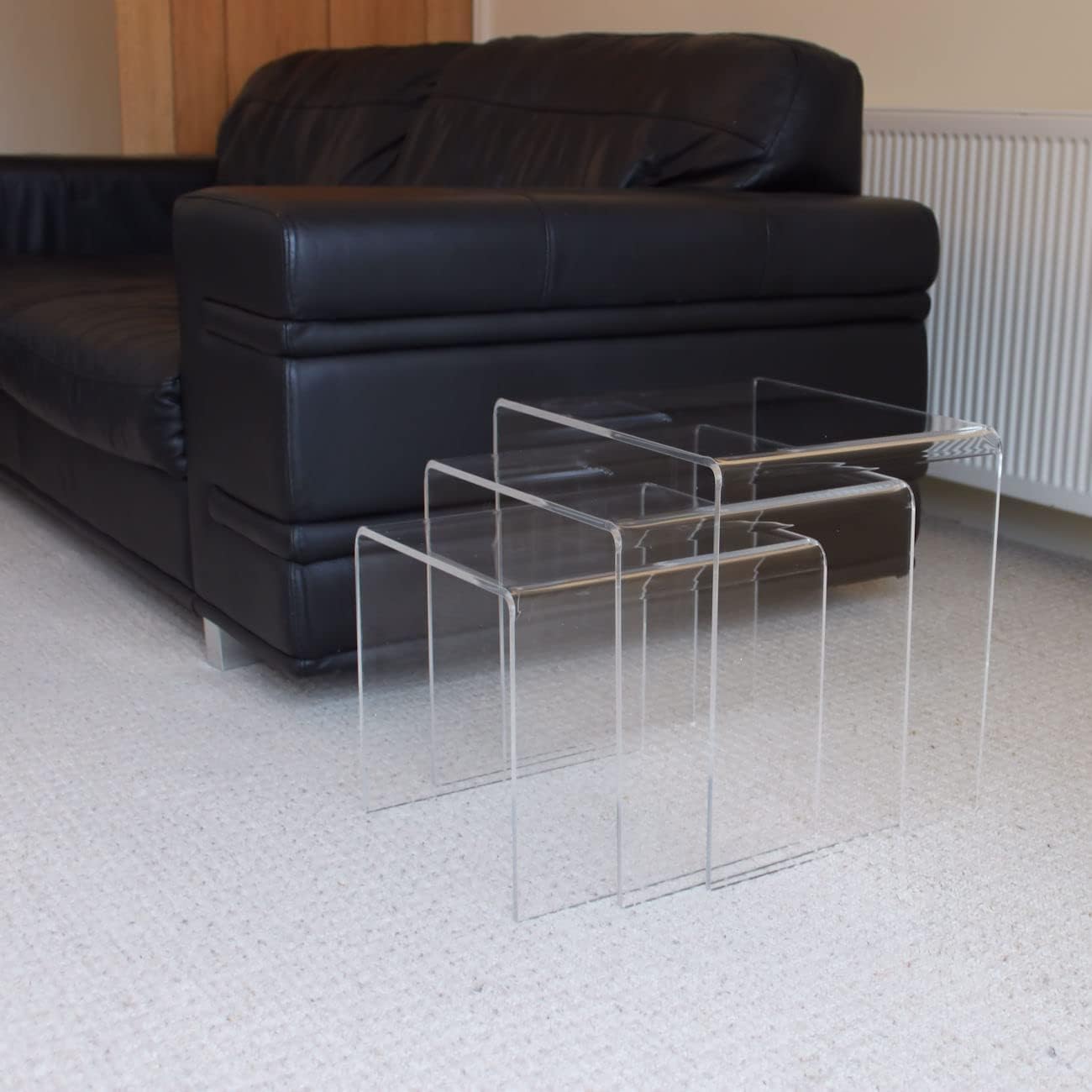 Acrylic Clear Nesting Tables, Coffee Table, End Table, Living Room Table, Adjustable Coffee Corner Table (1 set Of 3 Pcs) (40 Cm Big) (35 Cm MED) (30 Cm SML)