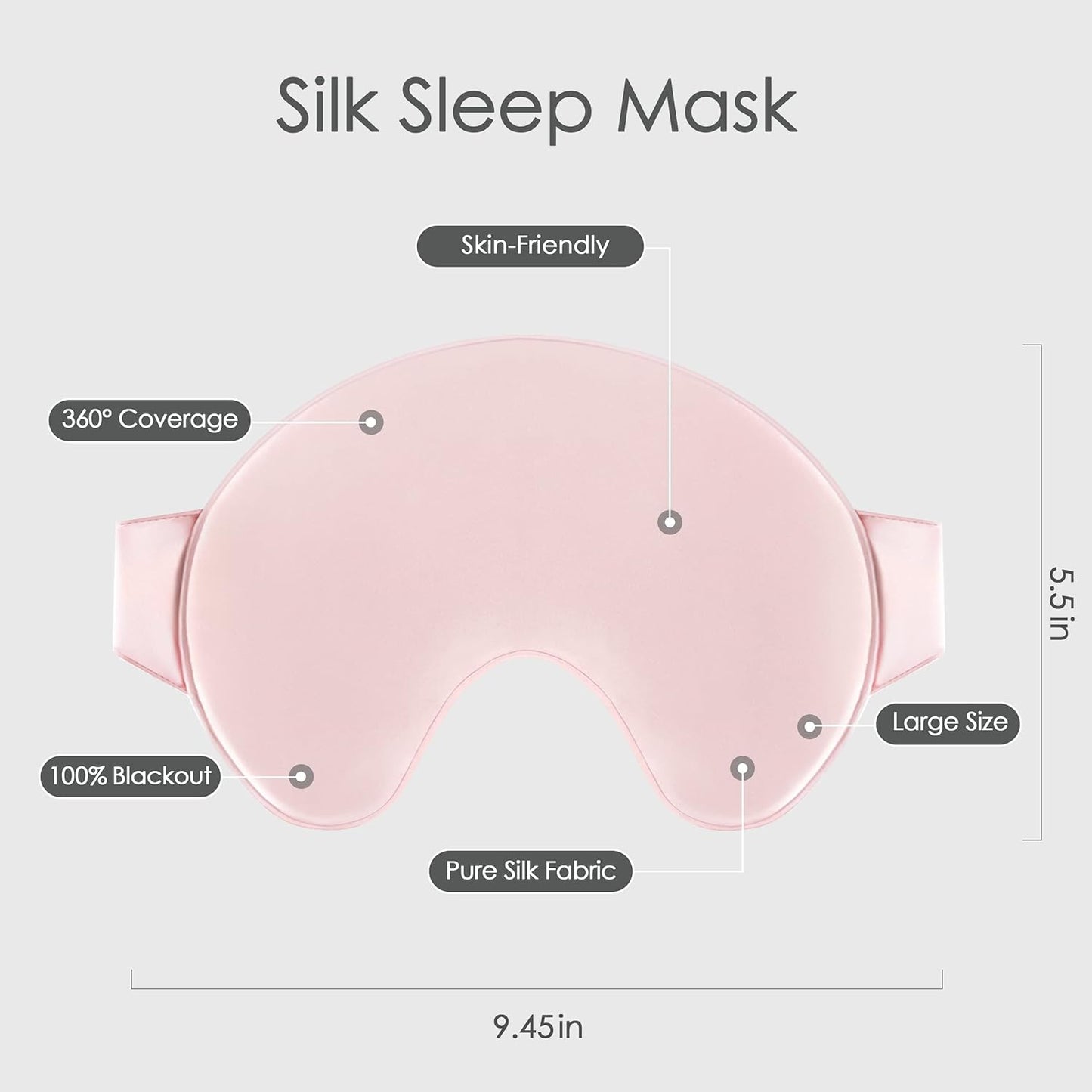 Sleep Mask, 100% Silk Large Sleep Mask for Womens Girls, Natural Pure Mulberry Silk Blindfold, Lightweight Comfortable Blindfold, Cute Soft Eyes Mask with Elastic Strap (Pink)