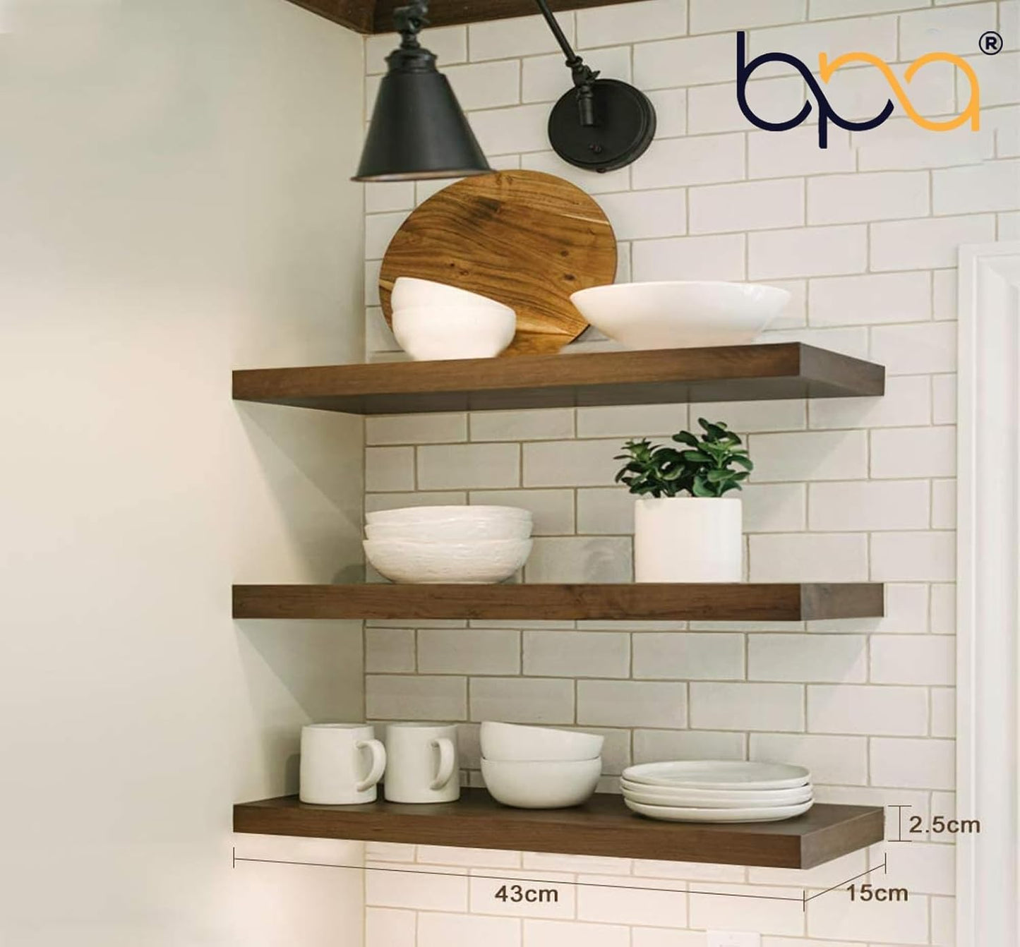 BPA® 3 set of Wood Floating Shelves for Wall for Bathroom, Bedroom, Living