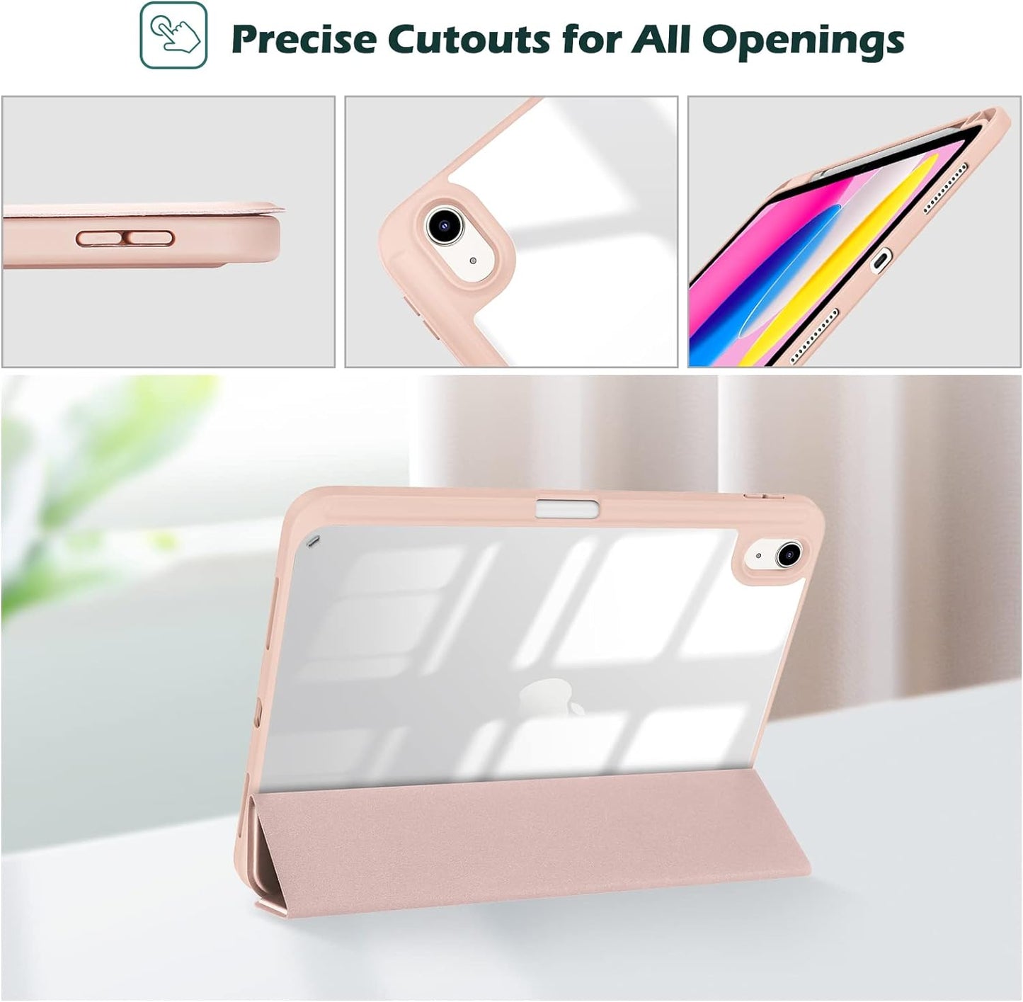 ProCase for iPad 10th Gen Case with Pencil Holder 2022 iPad 10.9 Inch Case, Clear Transparent Back Shell Trifold Protective Cases Shockproof Cover for 2022 iPad 10th Gen A2696 A2757 A2777 -Navy