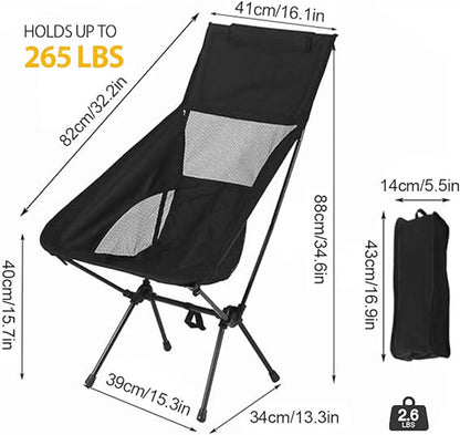 GGEROU Folding Camping Chair,Portable Camping Chair,Lightweight Camping Backpacking Chair Foldable,Foldable Beach Chair,for Camping Hiking Garden Travel Beach Picnic BBQ Outdoor (Large, Black)