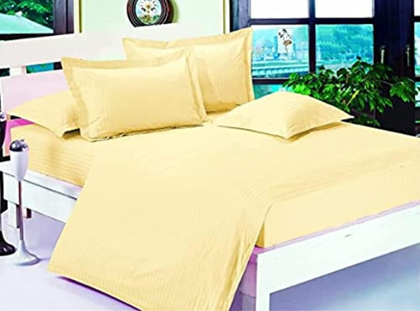 Umeema Super Soft Cotton 4 pcs Single Size (160 x 210 cm) Striped Duvet Cover Set, Fitted bed sheet with pillow cases - set (RED)