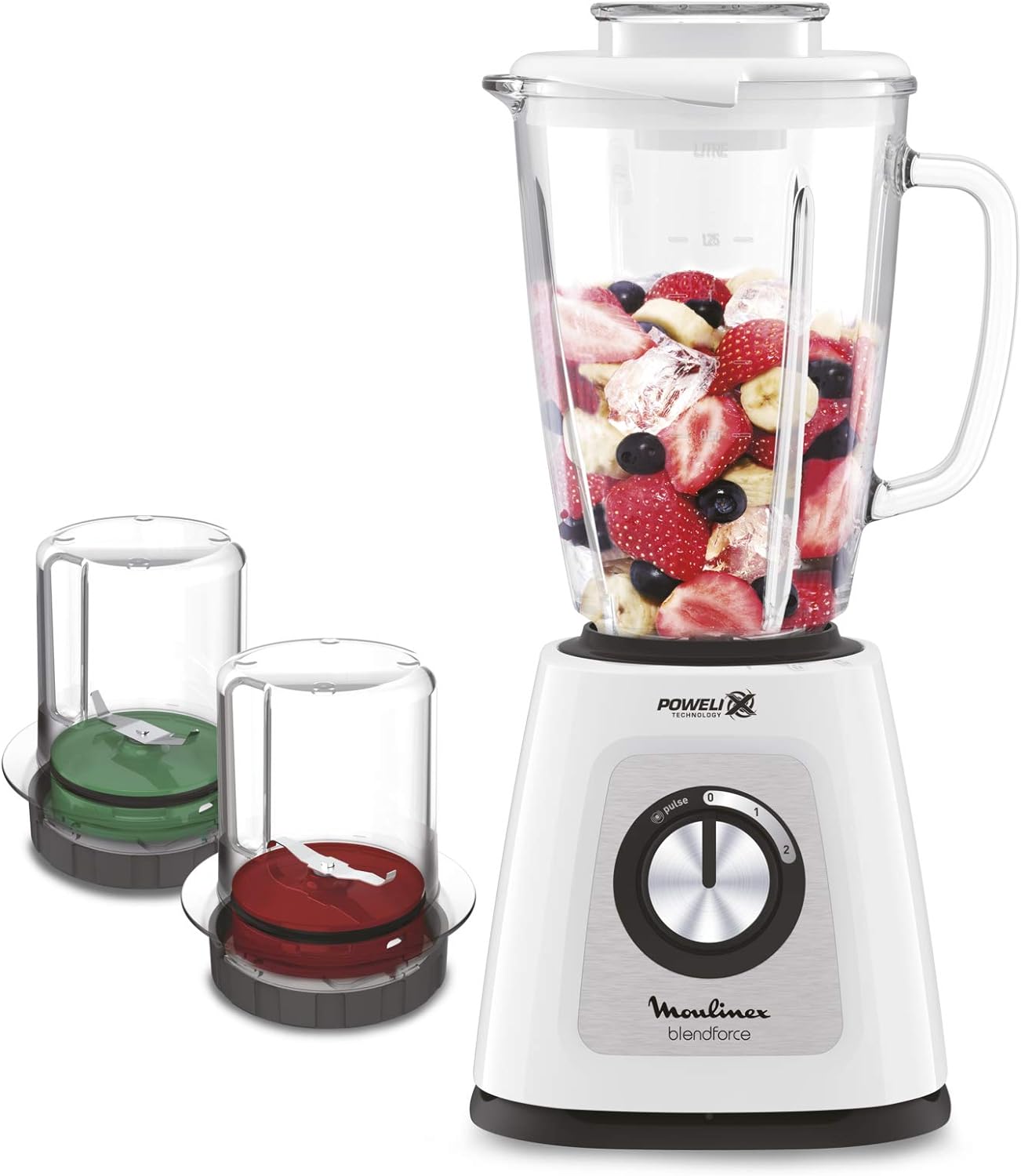 MOULINEX Blender | BlendForce XXL Jar 2.8 L Blender Smoothie Maker | Mixer | 600 W | 2 Attachments | 2.8L XXL Plastic Jar| 6 Powelix Blades | Ice Crush | 2 Speeds | 2 Years Warranty | LM458127