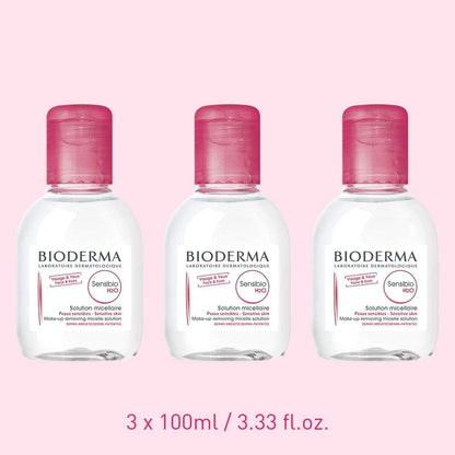 Bioderma Sensibio H2O Soothing Micellar Cleansing Water and Makeup Removing Solution for Sensitive Skin - Face and Eyes - 3.33 Fl Oz (Pack of 3)