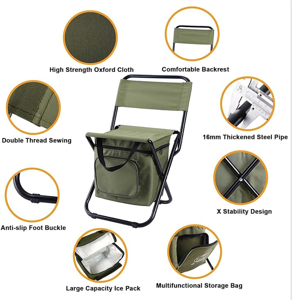 TOMVAES Portable Outdoor Folding Chair Fishing Chair Folding Stool Camping Fishing Stool Adult with Heat Preservation ice Pack Foldable Picnic Chair Outdoor Chair