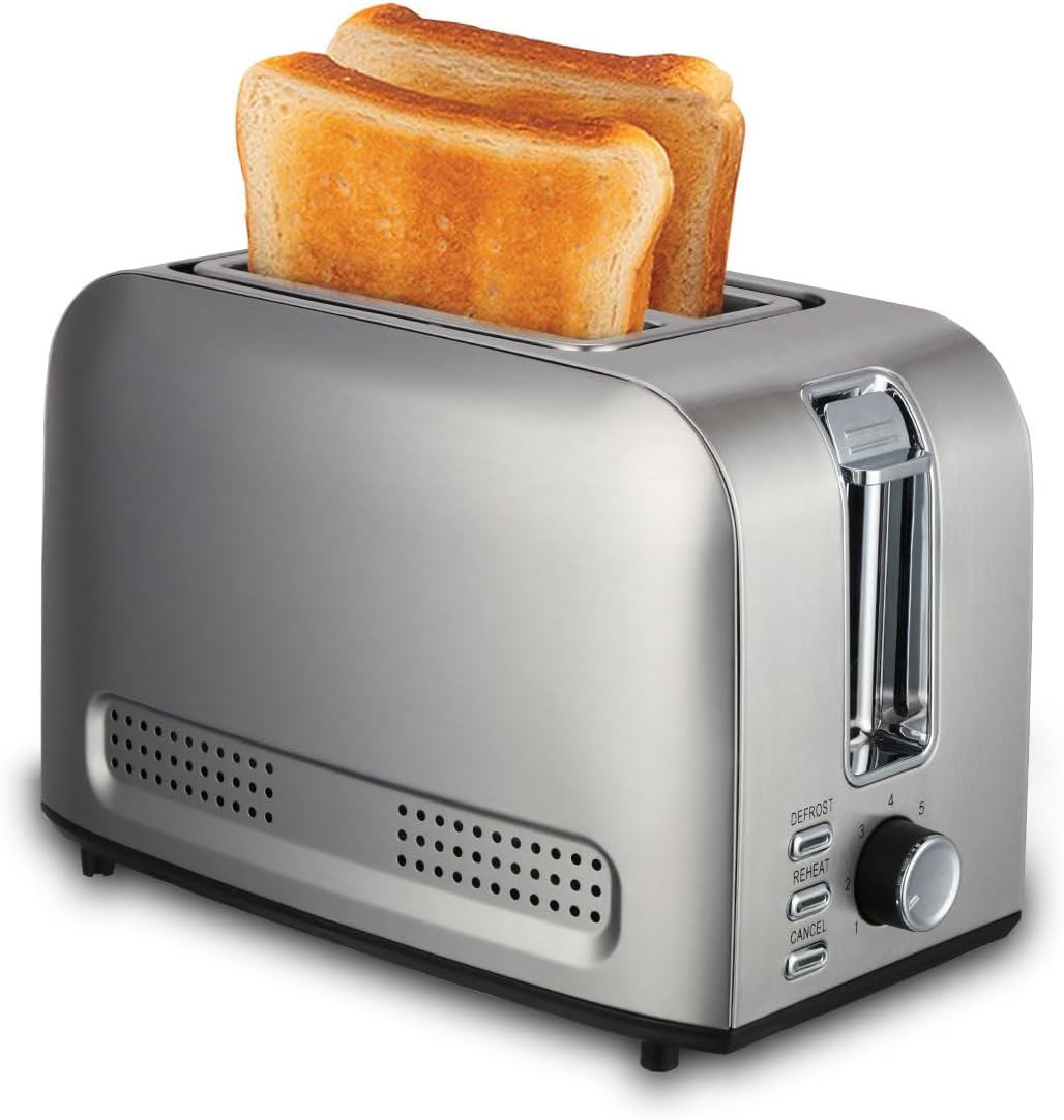 Toaster 2 Slice, Stainless Steel Bread Toasters, 7-Shade Settings, Reheat, Defrost, Cancel Function, with Removal Crumb Tray