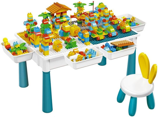 Reva Kids Multi-Activity Table Set with Chair and 403pcs Building Blocks - DIY Assembly Educational Learning Toys