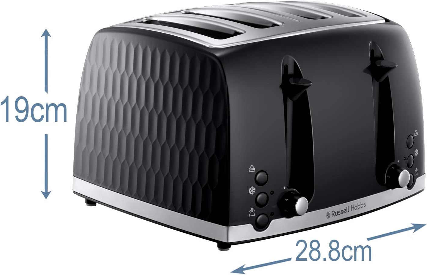 Russell Hobbs Stylevia (26290) 4-Slice Stainless Steel Toaster with High Lift, Variable Browning Settings with Defrost/Reheat/Cancel Function & Removable Crumb Tray - 1-Year Warranty