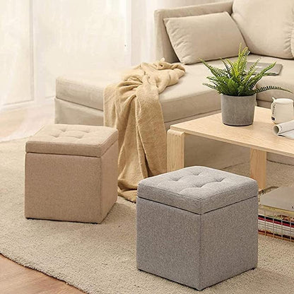 HOMETASTE Ottoman Storage Stool Cube - Multi-functional Bench Seat with Padded Memory Foam, Lid, & Stylish Square Chest Design for Home Living Room, Bedroom, Hallway, Shop, Office (Grey)