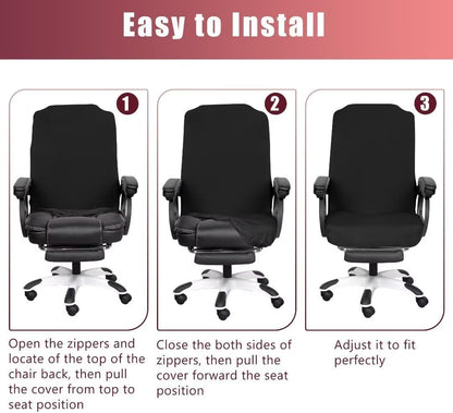 SARAFLORA Polyester Solid Stretch Washable Computer Chair Slipcovers for Universal Rotating for Boss, Office Chair (Large, Black)