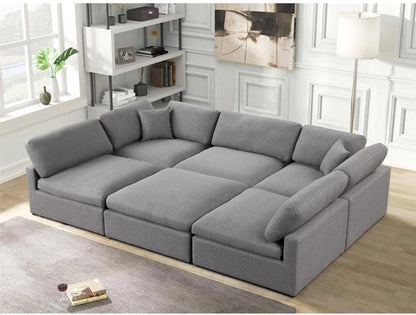 A TO Z FURNITURE Modular 6-Piece Sectional Sofa with Ottoman | Grey Corner Sectional with Reversible Orientation | Modern Living Room Sofa Set | High-Density Foam Bed | Sturdy Wooden Frame Sofas