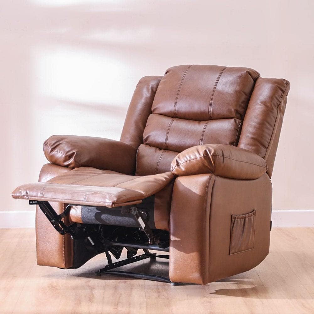 Danube Home Mina 1 Seater Manual Air Leather Recliner With Cupholder and Pocket I Modern Design One Seat Relaxing Chair I Living Room Furniture L 97 x W 84 x H 103 cm, L 97 x W 164 x H 83 cm - Brown