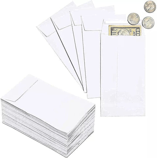 MARKQ White Coin Envelopes 6” x 4” Kraft Self-Adhesive Seed Envelopes for Small Items Parts, Wages, Notes, Beads, Garden, Office (50 Pack)