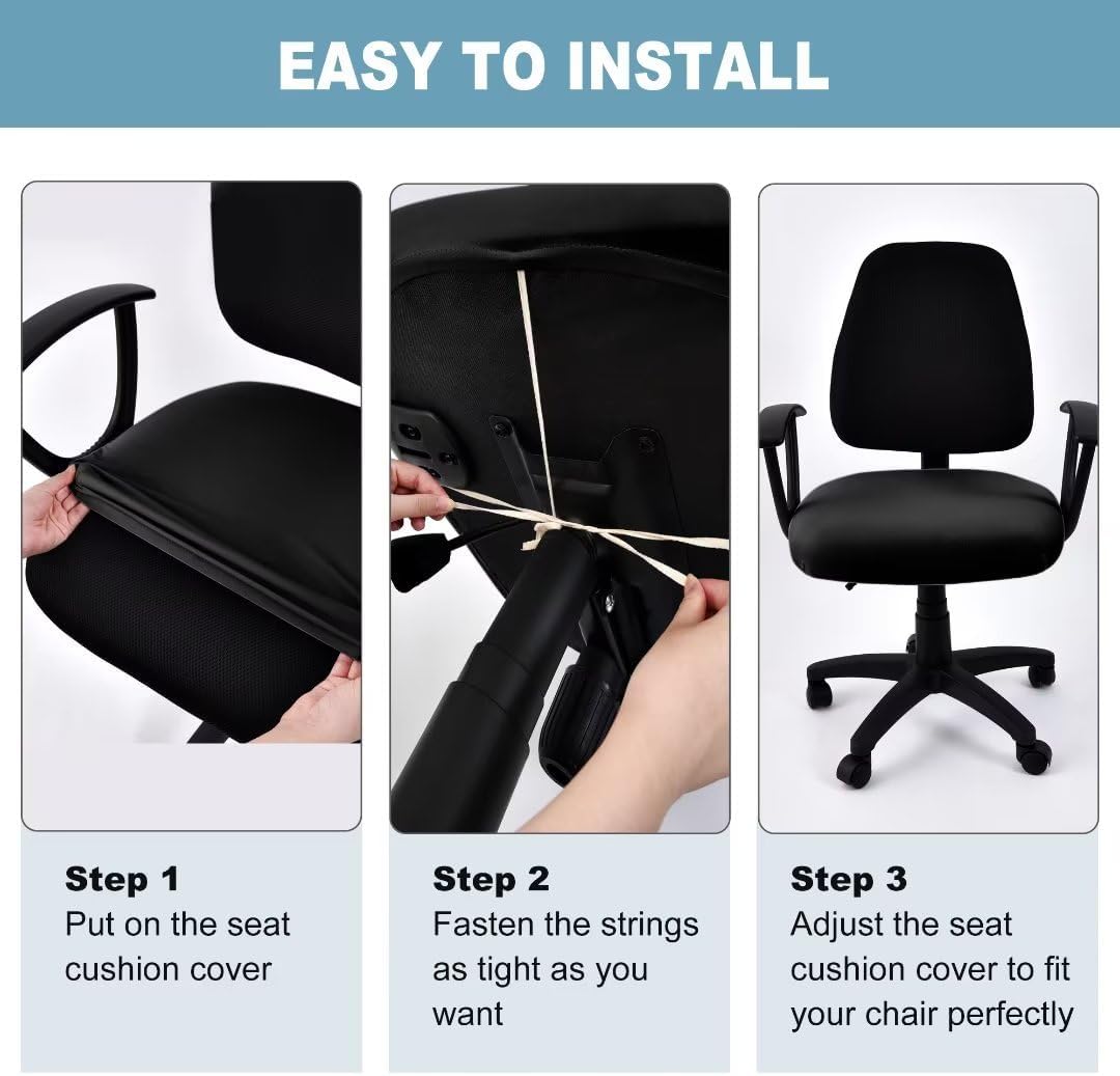 SARAFLORA Polyester Solid Stretch Washable Computer Chair Slipcovers for Universal Rotating for Boss, Office Chair (Large, Black)