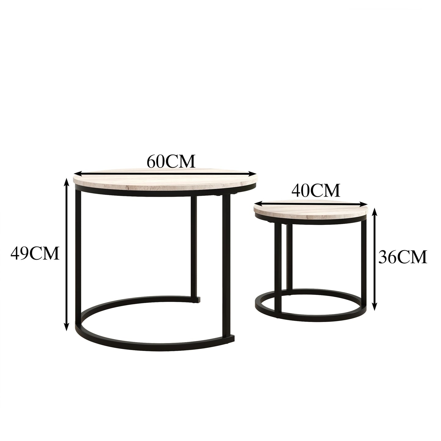 HOJINLINERO Nesting Round Coffee Table Set of 2 End Tables for Living Room,Grey Coffee Table Wooden Accent Furniture with Metal Frame,Stacking Side Tables,Black+Warm Grey