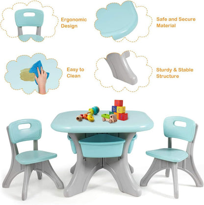 UUHOME Kids Table and Chair Set, 3 Piece Activity Table and 2 Chair Set Storage Bins, Children Art Crafts Table Desk Set, Playroom Plastic Furniture, Toddler Table & Chair Set