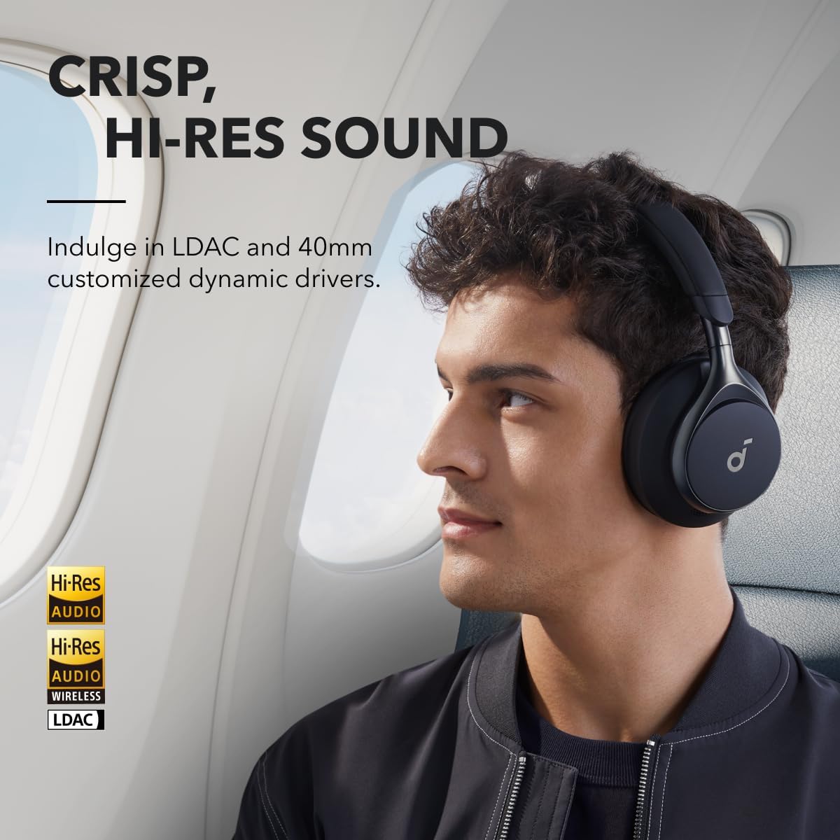 soundcore by Anker, Space One - Adaptive Active Noise Cancelling Headphones, Enhanced Human Voice Reduction, 40H ANC Playtime, LDAC Hi-Res Wireless Audio, Comfortable Fit, Bluetooth 5.3, App Control