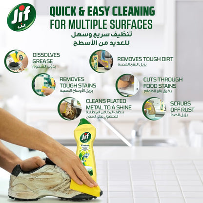 JIF Cream Cleaner, with micro crystals technology, Lemon, eliminates grease, burnt food & limescale stains, 4 x 500ml