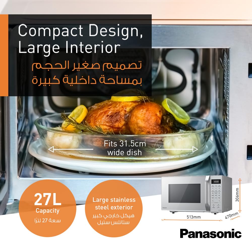 Panasonic 27L 4-In-1 Convection Microwave Oven, Nn-Ct65, Silver With Healthy Air Fryer Menus"Min 1 year manufacturer warranty"