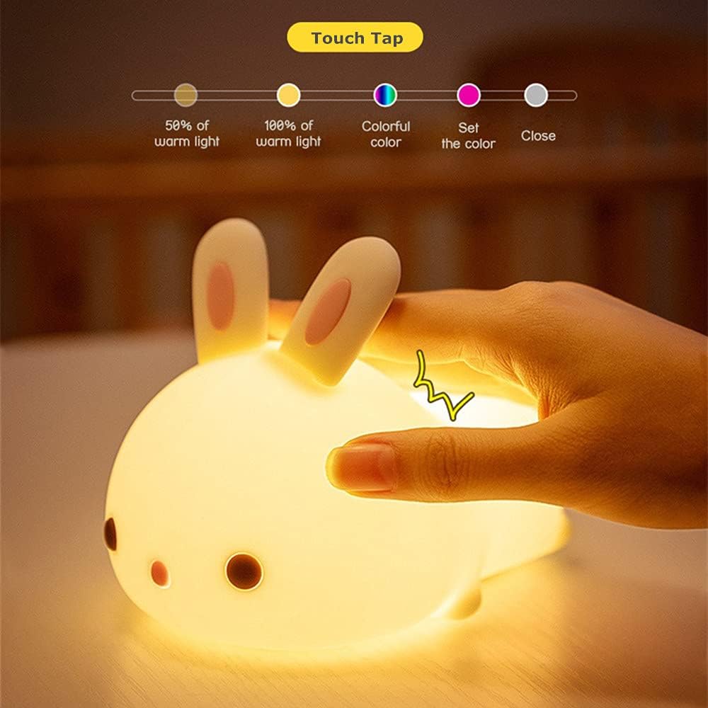 Dimanito Cute Kids Night Light Night Lamp Night Lights for Kids Bedroom Toddler Baby Portable Silicone Battery Led Nightlight Nursery (Cute Bunny)